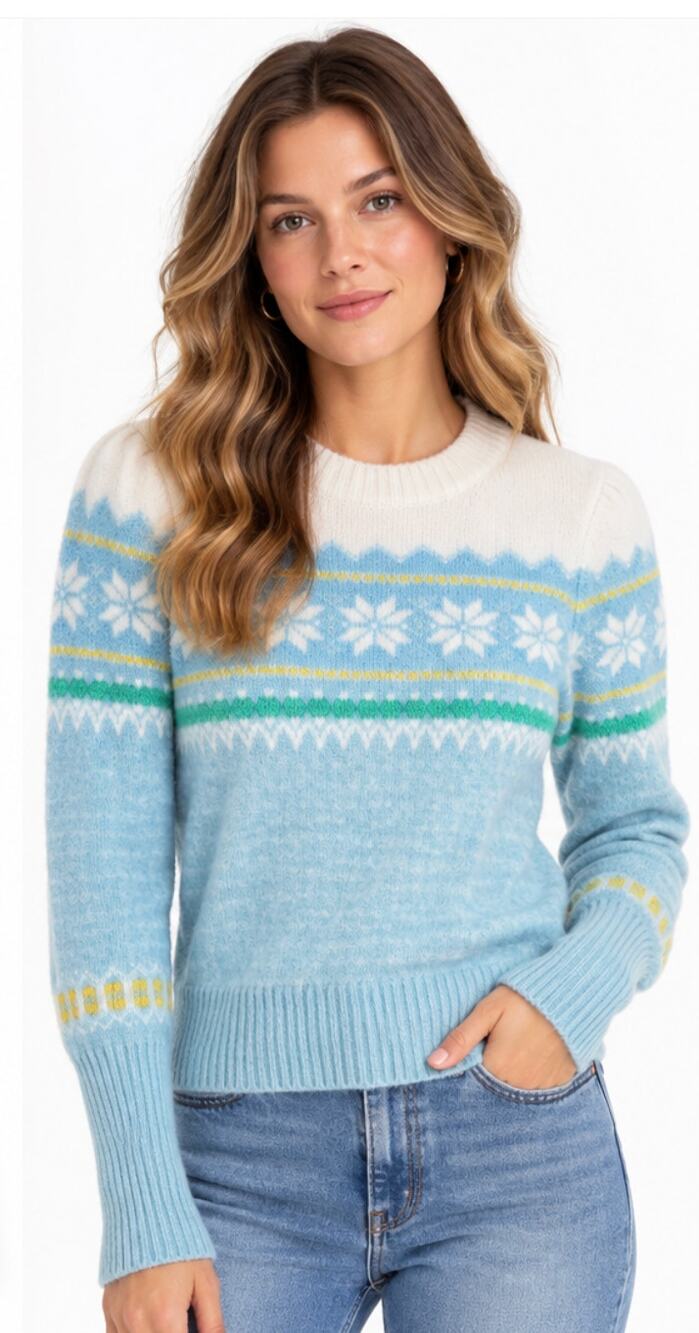 J.Crew Fair Isle Yoke Puff-Sleeve Sweater Size Medium